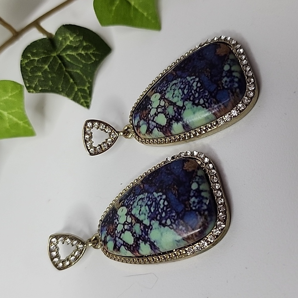 Gold and Faux Turquoise Drop Earrings